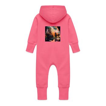 Cabane dans les bois - Grenouillère à capuche bio en molleton Bébé - fuchsia - Dos
