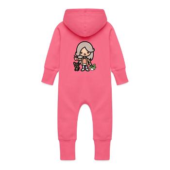 Cute toca girl - Aesthetic game character and dog - Baby Organic Sweat Overalls With Hood - fuchsia - Back