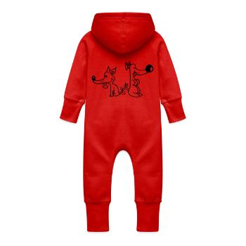 2 Dogs Big Noses Excited Wiggle - Baby Organic Sweat Overalls With Hood - red - Back