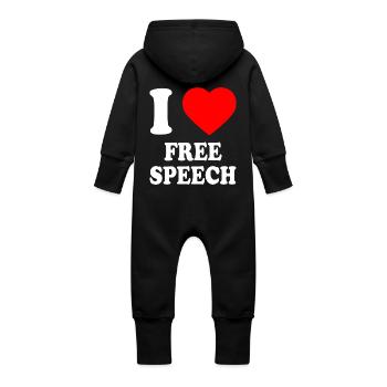 i love free speech - Baby Organic Sweat Overalls With Hood - vanilla - Back