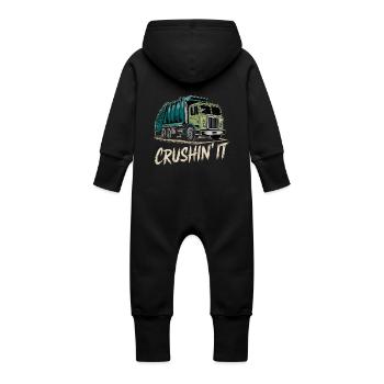Garbage Man Truck Crushin' It Style - Baby Organic Sweat Overalls With Hood - vanilla - Back