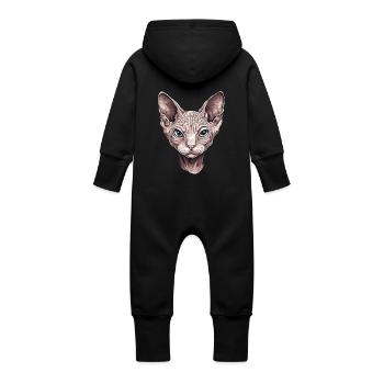 Fascinating Sphinx Cat Portrait Artwork - Baby Organic Sweat Overalls With Hood - vanilla - Back