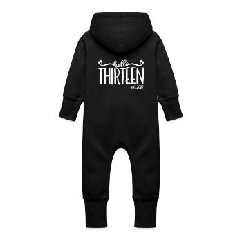 Hello Thirteen Est. 2010 Cute 13th Birthday Gift - Baby Organic Sweat Overalls With Hood - vanilla - Back