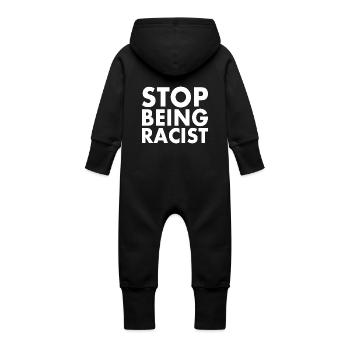 Stop being racist - Baby Organic Sweat Overalls With Hood - vanilla - Back