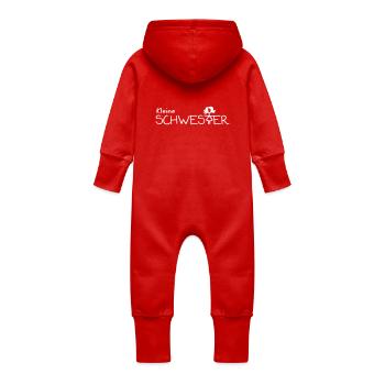 Little Sister - Baby Organic Sweat Overalls With Hood - red - Back