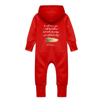 Christliches Zitat - Baby Bio Sweat Overall mit Kapuze - Rot - Hinten