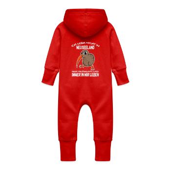Kiwi Neuseeland - Baby Bio Sweat Overall mit Kapuze - Rot - Hinten