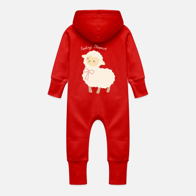 Ein Schäflein. - Baby Bio Sweat Overall mit Kapuze - Rot