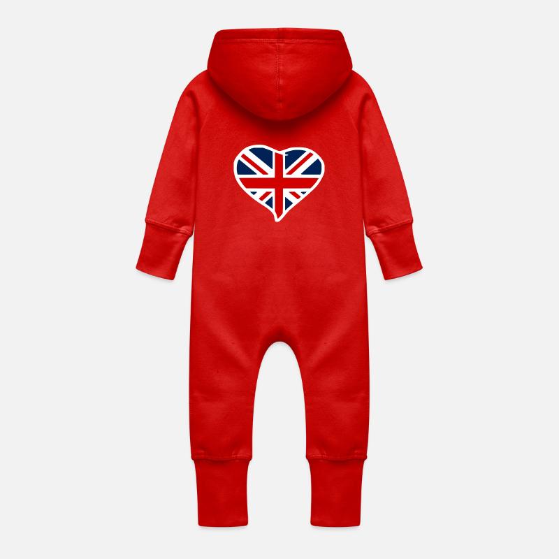 Union Jack - Grenouillère à capuche bio en molleton Bébé - rouge