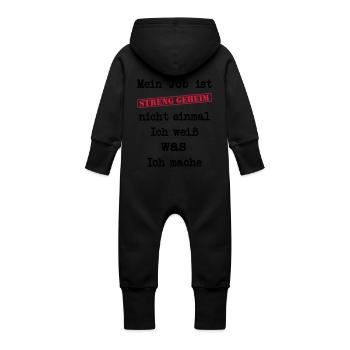 Mein Job ist STRENG GEHEIM - Baby Bio Sweat Overall mit Kapuze - Schwarz - Hinten