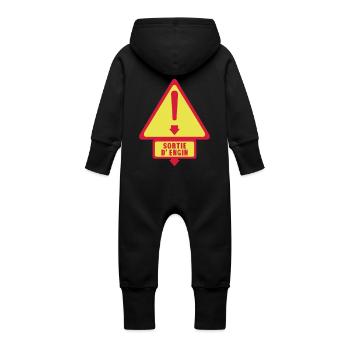 sortie engin panneau danger fleche - Grenouillère à capuche bio en molleton Bébé - noir - Dos