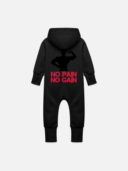 Bodybuilder Pain Gain - Baby Bio Sweat Overall mit Kapuze - Schwarz