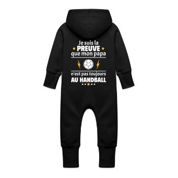 Preuve que mon papa handball, papa handballeur - Grenouillère à capuche bio en molleton Bébé - noir - Dos