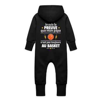 Preuve que mon papa basket, basketteur, basket - Grenouillère à capuche bio en molleton Bébé - noir - Dos