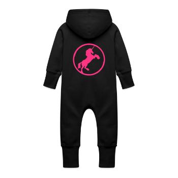 Circle Round Logo Unicorn - Baby Organic Sweat Overalls With Hood - black - Back