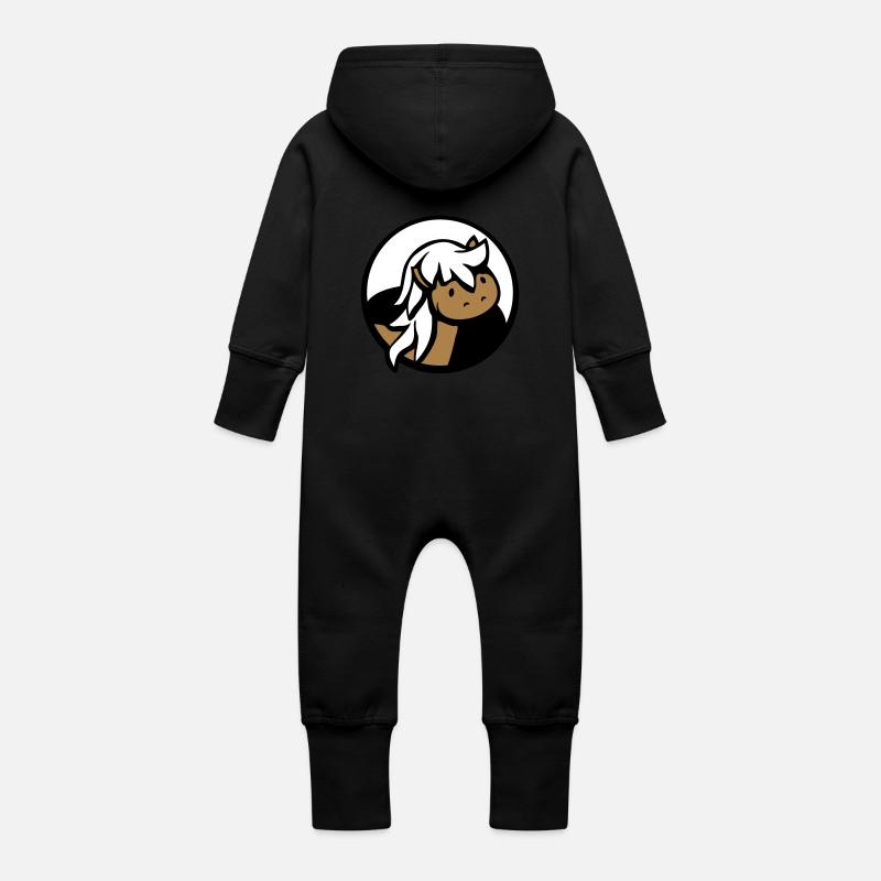cheval mignon poney poulain cheval fille mignon bande dessinée - Grenouillère à capuche bio en molleton Bébé - noir