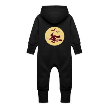 Witch on broom - Baby Organic Sweat Overalls With Hood - vanilla - Back