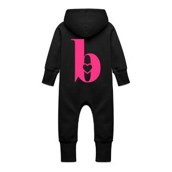 Buchstabe b Anfangsbuchstabe mit Herz - Baby Bio Sweat Overall mit Kapuze - Schwarz - Hinten