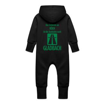 Autobahn nach Gladbach - Anti Köln - Baby Bio Sweat Overall mit Kapuze - Schwarz - Hinten