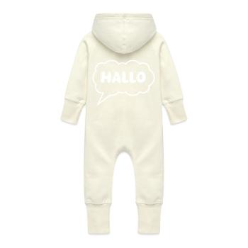 Speech bubble Hello - Baby Organic Sweat Overalls With Hood - vanilla - Back