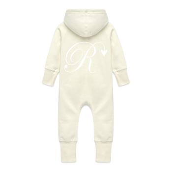 Monogram R Heart Vine - Baby Organic Sweat Overalls With Hood - vanilla - Back