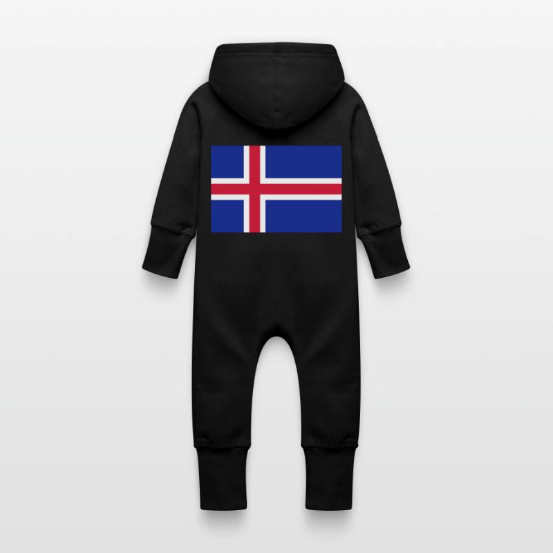 drapeau_islande Baby Bio Sweat Overall mit Kapuze