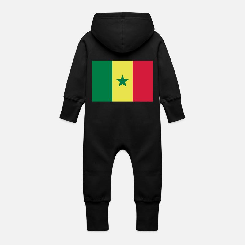 Drapeau Sénégal / Senegal flag - Grenouillère à capuche bio en molleton Bébé - noir