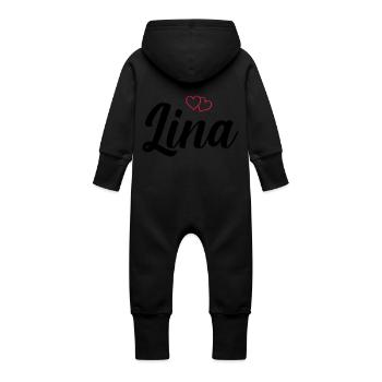 lina name - Baby Bio Sweat Overall mit Kapuze - Schwarz - Hinten