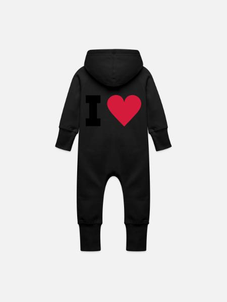 i love - Baby Bio Sweat Overall mit Kapuze - Schwarz