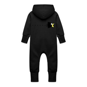raven surprise cartoon - Baby Organic Sweat Overalls With Hood - black - Back