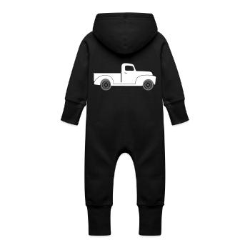 Pick-up Truck - Baby Organic Sweat Overalls With Hood - black - Back