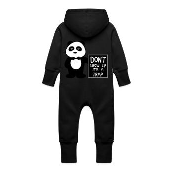 Ne pas grandir c'est une blague - Grenouillère à capuche bio en molleton Bébé - noir - Dos