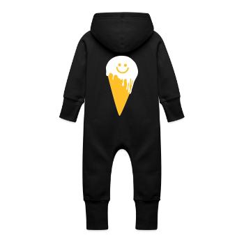 happy ice cream - Baby Organic Sweat Overalls With Hood - vanilla - Back