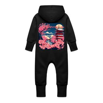 Japan World Tour Temples Culture - Baby Organic Sweat Overalls With Hood - black - Back