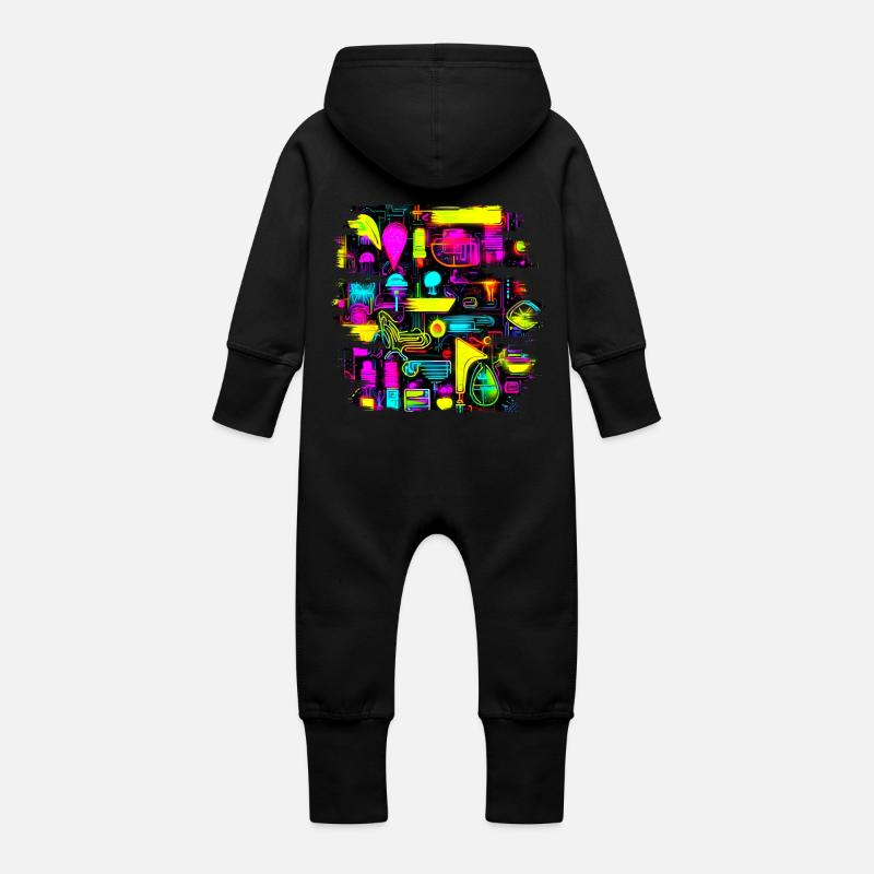 Néon Créatif Cyberglow Style Moderne - Grenouillère à capuche bio en molleton Bébé - noir