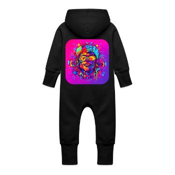 Neon Splash Kreativ Leuchtend UV Style - Baby Bio Sweat Overall mit Kapuze - Schwarz - Hinten
