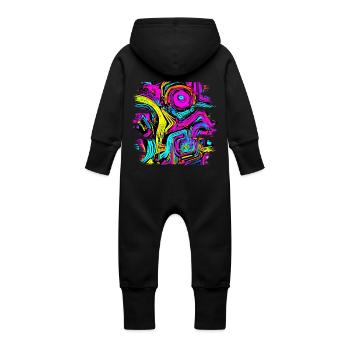 Neon Party UV Elektro House Style - Baby Bio Sweat Overall mit Kapuze - Schwarz - Hinten