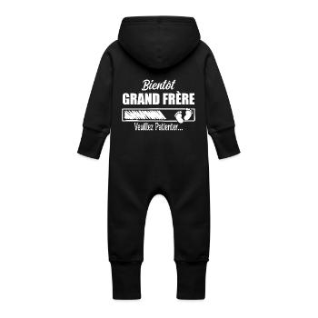 Bientôt Grand frère Cadeau Futur Grand frère - Grenouillère à capuche bio en molleton Bébé - noir - Dos