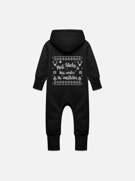 most likely to kiss under the mistletoe - Baby Organic Sweat Overalls With Hood - black
