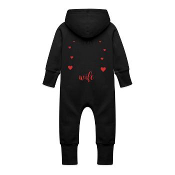 Mummy, will you be daddie's wife? - Baby Organic Sweat Overalls With Hood - black - Back