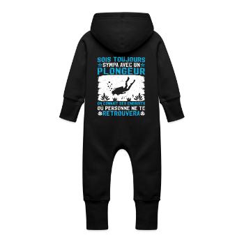Sois toujours sympa avec un plongeur - Grenouillère à capuche bio en molleton Bébé - noir - Dos