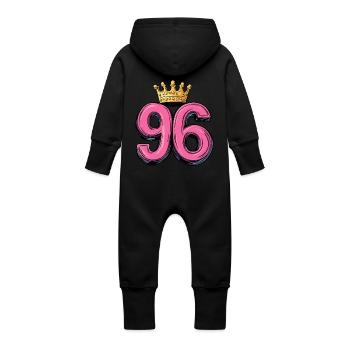 96 Nombre Couronne - Grenouillère à capuche bio en molleton Bébé - noir - Dos