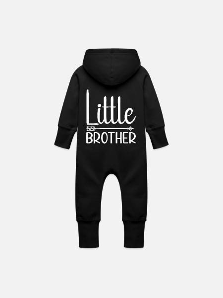 Little brother - Baby Organic Sweat Overalls With Hood - black