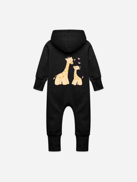 Giraffe with cub - Baby Organic Sweat Overalls With Hood - 