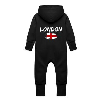 London England City of London - Baby Organic Sweat Overalls With Hood - black - Back