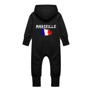 Marseille France Ville Drapeau de Marseille - Grenouillère à capuche bio en molleton Bébé - noir - Dos