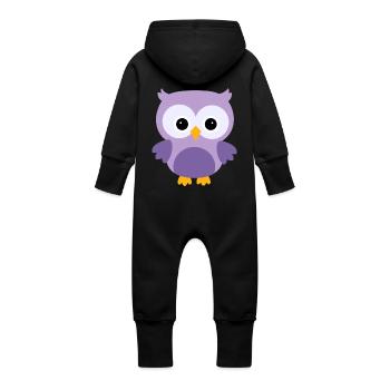 owl52 - Baby Organic Sweat Overalls With Hood - black - Back