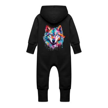 Loup Tête de loup Prédateur Forêt Nature sauvage Coloré - Grenouillère à capuche bio en molleton Bébé - noir - Dos