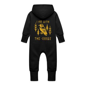 Je suis avec les corbeaux - Motif nordique - Corbeau - Grenouillère à capuche bio en molleton Bébé - noir - Dos