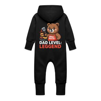 Dad Level: Leggends Grill Master Bear - Baby Organic Sweat Overalls With Hood - vanilla - Back